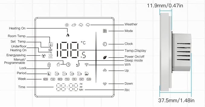 Smart Thermostat Programmable App Voice Control Electric Floor Heating Temperature Controller for ZigBee AC White Suitable for Office Bedroom Living Room