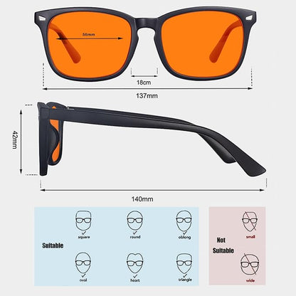 Blue Light Blocking Glasses for Gaming Sleep&Computer–99.9% Filter Red/Amber Lens Anti Glare UV400 for Men Women