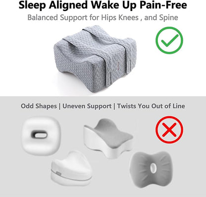 HATHOR Leg Knee Pillow for Side Sleepers with Straps, Sciatica, Sacroiliac, Hip, Back, Thigh Joints Pain Relief Pillow for Sleeping, Smooth Spine Alignment Pillow, Light Grey