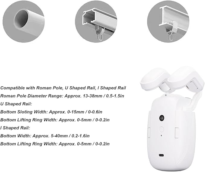 Automatic Curtain Opener, Remote Control Smart Curtain Opener Set with APP, Voice Control Switch Electric Curtain Robot, Smart Curtain Motor for Roman Pole U and I Shape Rail