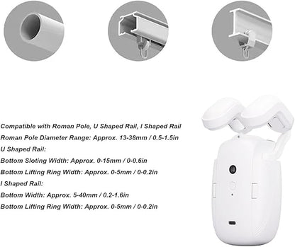 Automatic Curtain Opener, Remote Control Smart Curtain Opener Set with APP, Voice Control Switch Electric Curtain Robot, Smart Curtain Motor for Roman Pole U and I Shape Rail