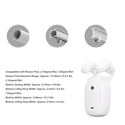 Automatic Curtain Opener and Closer - Smart Curtain Opener Robot Roman Pole U and I Shape Rail 2-in-1, APP Voice Remote Control for Home Office
