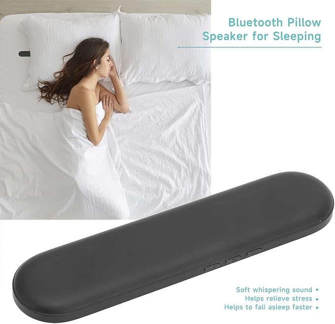 Pillow Speakers Bluetooth, Pillow Speakers, Bluetooth 5.3 Portable Bone Conduction Speaker with Timer Off Function, Mini Pillow Speaker for Adults (Black)