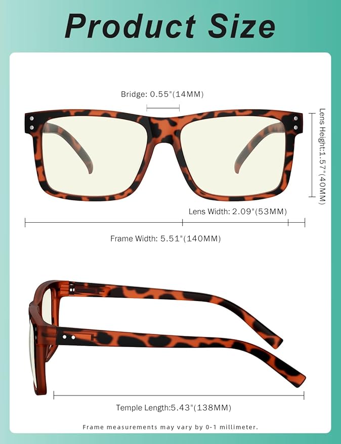 Eyekepper Oversized Reading Glasses Square Large Blue Light Readers for Men Women - Tortoise +0.50