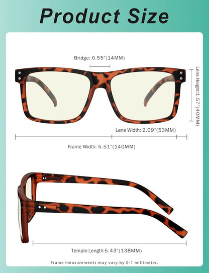 Eyekepper Oversized Reading Glasses Square Large Blue Light Readers for Men Women - Tortoise +1.50