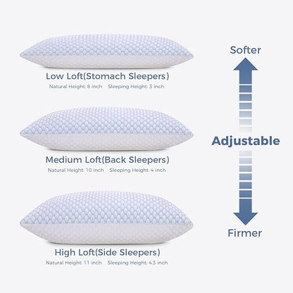 OSBED Cooling Adjustable Shredded Memory Foam Pillows Queen Size Set of 2 - Temperature-Regulating for All Sleepers with Dual Airflow Ventilation(CertiPUR-US & Hypoallergenic & Machine Washable)