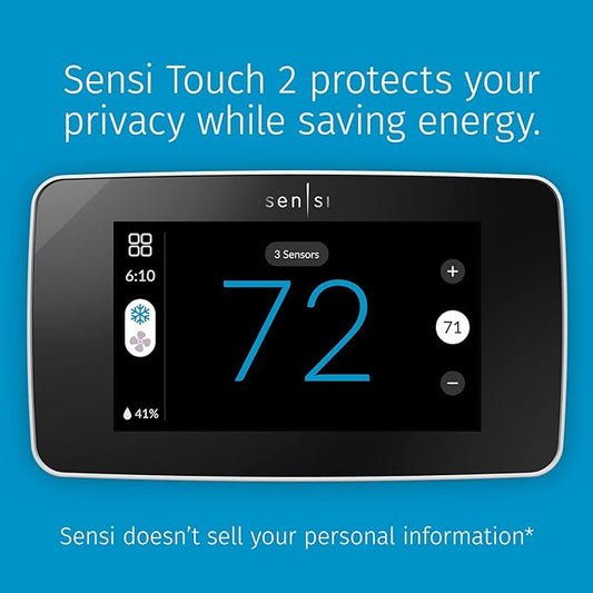 Sensi Touch 2 Smart Thermostat with Touchscreen Color Display, 100 Years of Expertise, Programmable, Wi-Fi, Data Privacy, Easy DIY, Works with Alexa, Energy Star Certified, ST76W, C-Wire Required