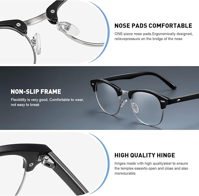 Blue Light Blocking Glasses Vintage Half Frame UV Clear Lens Anti Eyestrain Computer Gaming Glasses for Women Men(P48)