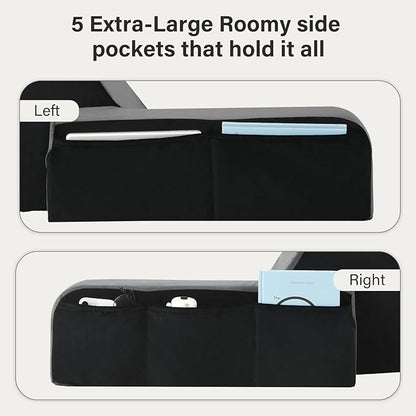 Vekkia 25" Extra-Large Reading Pillow for Tall Adults – 60° Ergonomic Wedge Back Pillow with Built-in Armrests, Adjustable Headrest & Large Pockets – Ideal for Sitting in Bed, Reading, TV, and Gaming