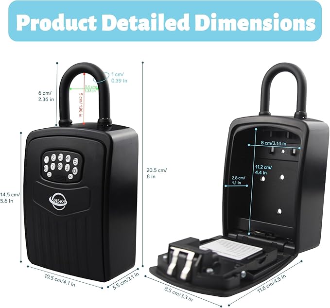 Smart Bluetooth Key Lock Box,Remote Access via App/Code,Resettable 6-Digit Combination,Large Capacity for 5 Keys,Wall-Mounted,No WiFi Needed,Black(with Shackle)