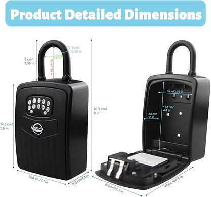 Smart Bluetooth Key Lock Box,Remote Access via App/Code,Resettable 6-Digit Combination,Large Capacity for 5 Keys,Wall-Mounted,No WiFi Needed,Black(with Shackle)