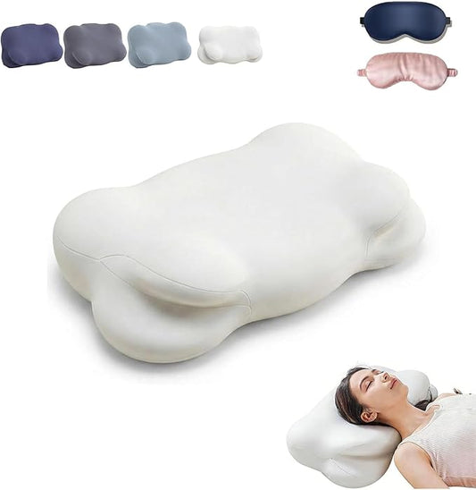 Cloud Pillow, Cloud Neck Pillow, Ergonomic Memory Foam Pillows, Adjustable Cervical Neck Support Pillow with Breathable Pillowcase for Side Back Stomach Sleepers (White)