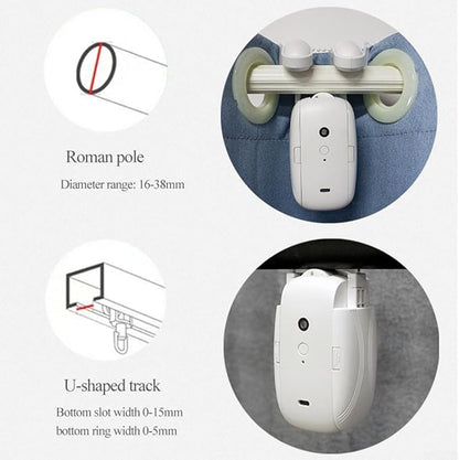 Automatic Smart Curtain Opener with Remote Control, Automatic Curtain Opener and Closer Smart Curtain Opener Electronic for Roman Rod/U/T Rails(1PC TU)