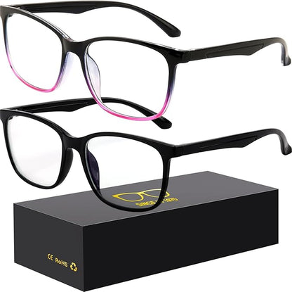 Blue-Light Blocking Glasses Computer Reading/Gaming/TV/Phones Glasses Fashion Anti Eyestrain UV Glasses for Women Men（B1 Black + Black Violet）