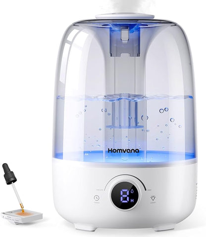 Homvana Humidifiers for Bedroom Diffusers - Top Fill 4L Cool Mist Humidifier Large Room, 40H Runtime Diffusers for Home, Air Humidifier for Plants, Baby Nursery, Easy to Clean, Essential Oil Diffusers