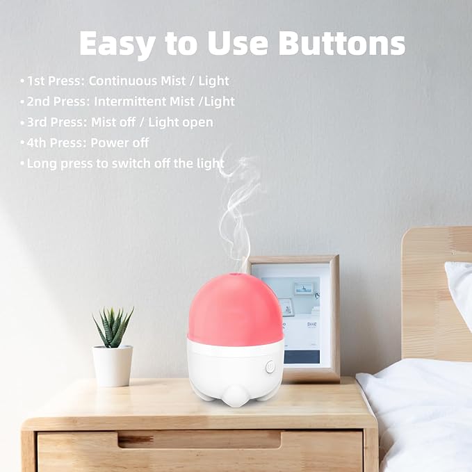 150ML Cordless Battery Powered Essential Oil Diffuser, 7 Hours Run Time,Mini Portable Rechargeable Diffuser with 7 LED Color Changing Lights (White)