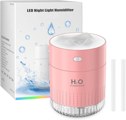 Portable Small Humidifiers for Bedroom Baby, Rechargeable Mini Cool Mist Plant Humidifier for Plants, Quiet Desktop Humidifier with 2 Working Modes & Colorful Night Light for Travel, Office, Bedroom