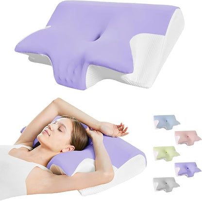 Ornatera Pillow, Restrelief Premium Ergonomic Pillow, Cleshy Ergonomic Pillow Silk Pillowcase, Memory Foam Ergonomic Pillows for Sleeping, Adjustable Cervical Pillow Cozy Sleeping(Purple)
