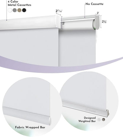 Graywind Motorized Roller Shade Blinds 100% Blackout Shades Cordless Waterproof Remote Control Window Automated Blinds with Valance Custom Size for Smart Home and Office, White