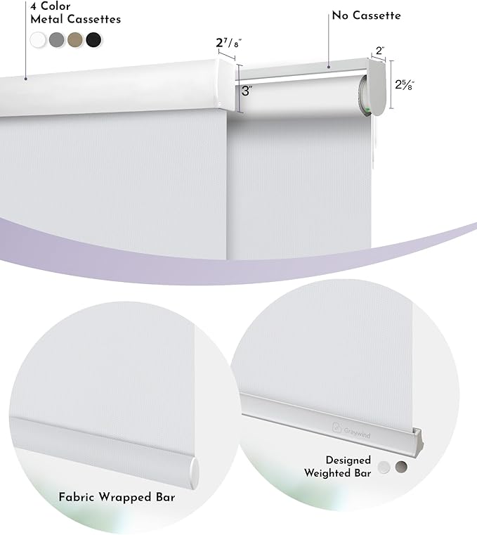 Graywind Motorized Roller Shade 100% Blackout Compatible with Alexa Google Waterproof Vinyl Fabric Remote Control Hardwired Window Shades Window Blinds, Customized Size (White)
