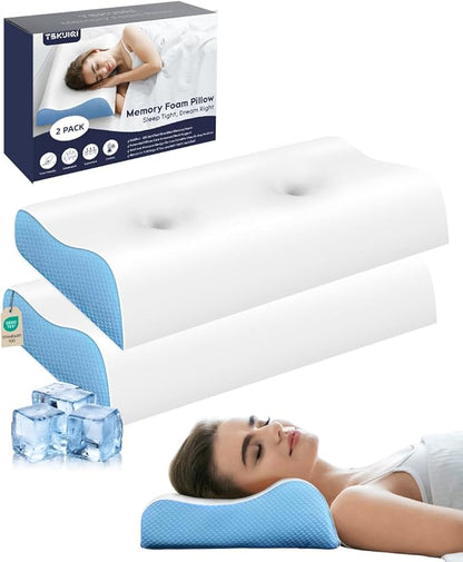 Cervical Pillow for Neck Pain Relief - Contour Pillow Memory Foam Pillows for Sleeping, Double Ear Relief Zones Neck Pillow, 6CM Enhanced Neck Support Cooling Bed Pillow for All Sleep Positions