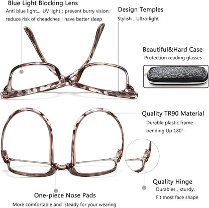 EYEURL Reading Glasses Womens Blue Light Blocking - 2 Pack Lightweight Computer Readers +1.25 Glare Blocking Ladies Eyeglass