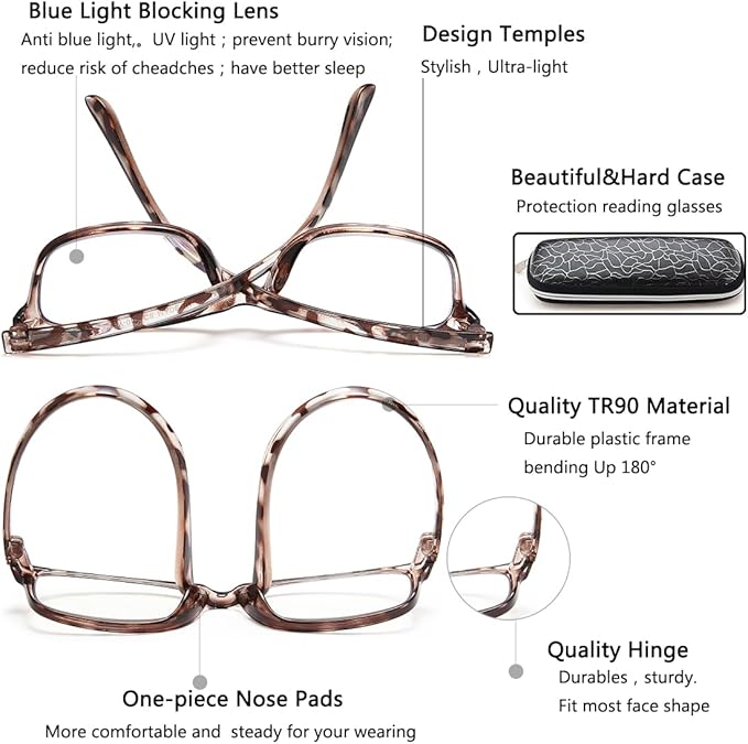 EYEURL Reading Glasses For Men Women - Blue Light Blocking Glasses Reduce Eyestrain - 2 Pack TR90 Frame Lightweight +3.25