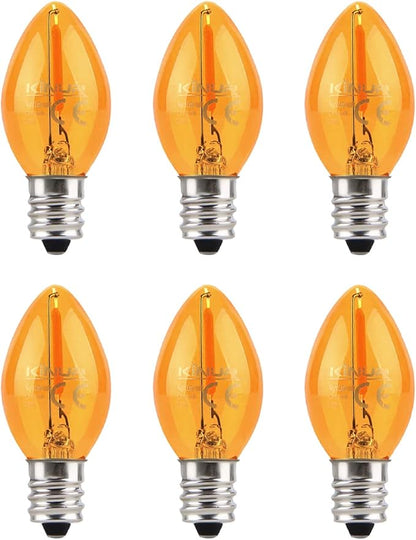 KINUR Night Light Bulbs, C7 LED Bulbs E12 Candelabra Base Amber 2200K, 1 Watt Equivalent 10W Incandescent Bulb, Salt Lamp and Window Candles & Chandeliers Replacement Bulb 6 Pack (6, Amber)