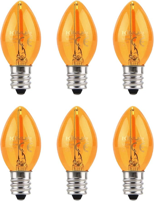 KINUR Night Light Bulbs, C7 LED Bulbs E12 Candelabra Base Amber 2200K, 1 Watt Equivalent 10W Incandescent Bulb, Salt Lamp and Window Candles & Chandeliers Replacement Bulb 6 Pack (6, Amber)