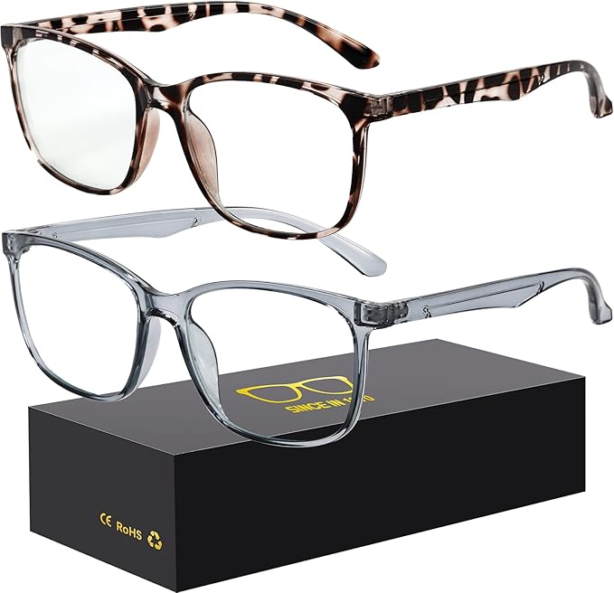 Blue-Light Blocking Glasses Computer Reading/Gaming/TV/Phones Glasses Fashion Anti Eyestrain UV Glasses for Women Men（B4 Gray + Douhua）