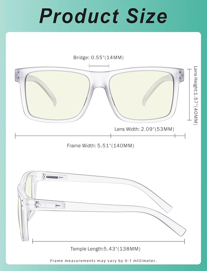 Eyekepper Oversized Reading Glasses Square Large Blue Light Readers for Men Women - Transparent +0.50