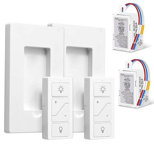 Wireless Dimmer Switch, 2 Remote Light Switch and 2 Receiver kit, Work with Alexa Voice Control, Single Pole Smart Wall Switch Lighting Fixture for Dimmable Bulbs Ceiling Lamps, ETL Listed