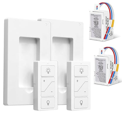 Wireless Dimmer Switch, 2 Remote Light Switch and 2 Receiver kit, Work with Alexa Voice Control, Single Pole Smart Wall Switch Lighting Fixture for Dimmable Bulbs Ceiling Lamps, ETL Listed
