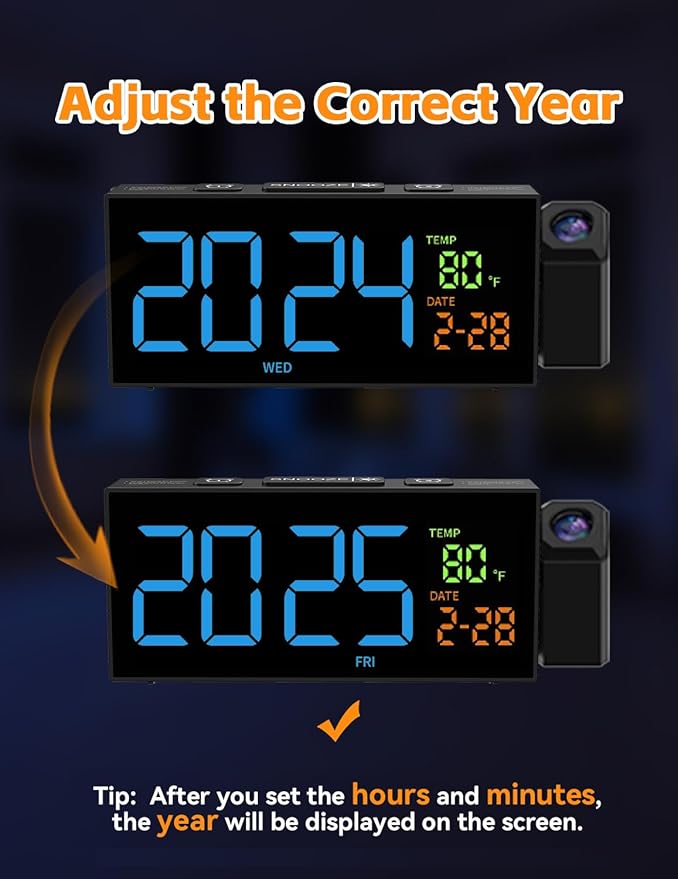 Netzu Projection Clock for Bedroom Ceiling, Alarm Clocks with 180° Rotatable Projector, Date Temperature and Weekday, Manual DST, 5 Brightness, 10 Ringtones, 4 Volumes and Snooze (RGB)
