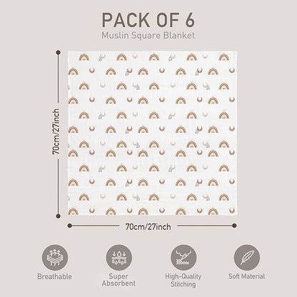 GLLQUEN BABY Receiving Blanket Boy Cotton Muslin Swaddle Blankets Girl Newborn Squares Breathable & Soft Thin Baby Blankets Cloths Double Absorbent Infant Swaddling Wrap - 6 Pack (Sun)