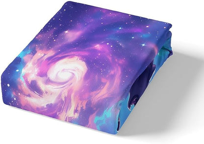 Wolf Kids Fitted Sheet Twin Size,Glitter Starry Sky Romantic Bedding Set,Boys Girls Room Decor,Wildlife Hunting Animal Adventure Rustic Bed Cover,Purple Bed Sheet,1 Pillowcase