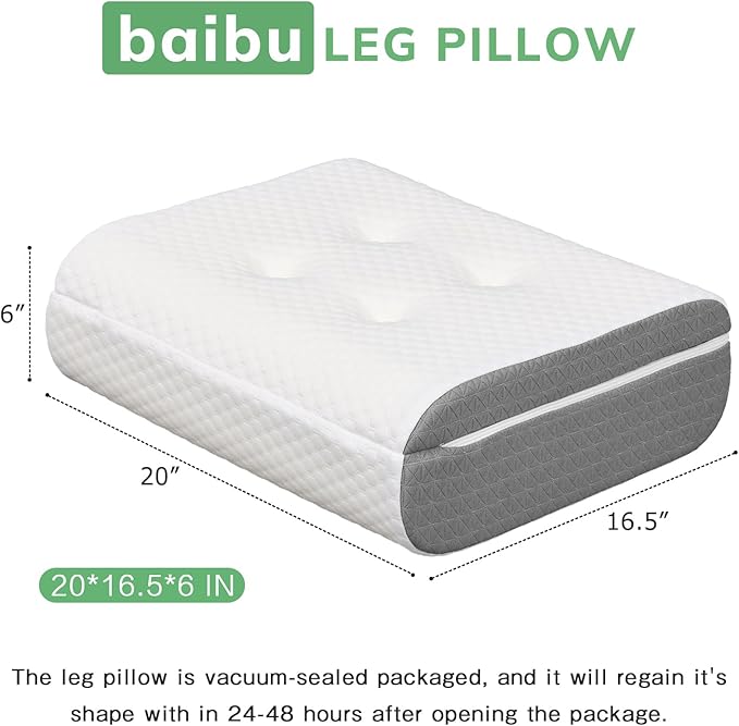 baibu Leg Elevation Pillow, Dual-Layer Design Knee Pillow for Back Sleeping, Leg Elevating Pillow to Raise Feet for Circulation, Knee Support, Leg Elevation, Back Pain Relief, 1PC, White