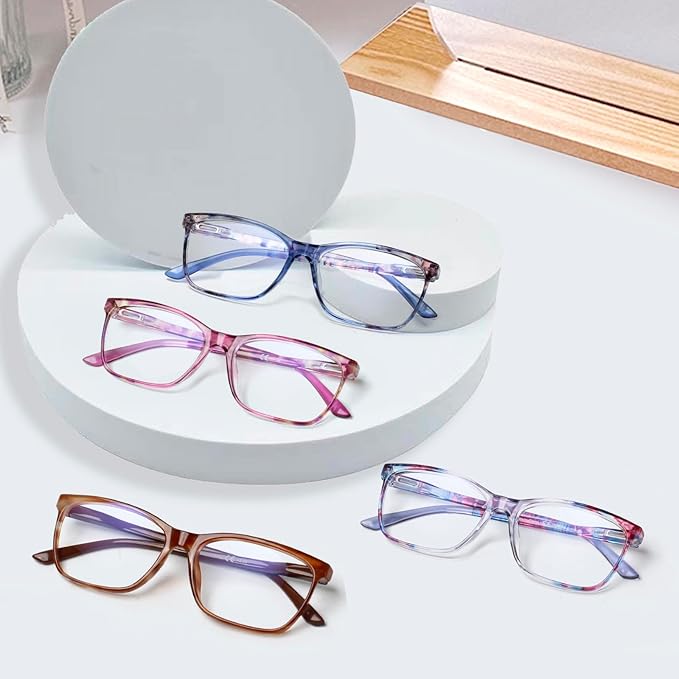 Henotin 4 Pack Ladies Reading Glasses Blue Light Blocking Spring Hinge Readers Anti Eyestrain Computer Eyeglasses (Multicolor-3, 2.75)