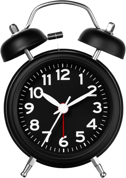 AKCISOT Loud Alarm Clock for Heavy Deep Sleepers,3 Inches Analog Metal Twin Bell Clocks Battery Operated with Backlight for Bedroom Bseide, Old Fashioned for Desk Home Decoration (Black)