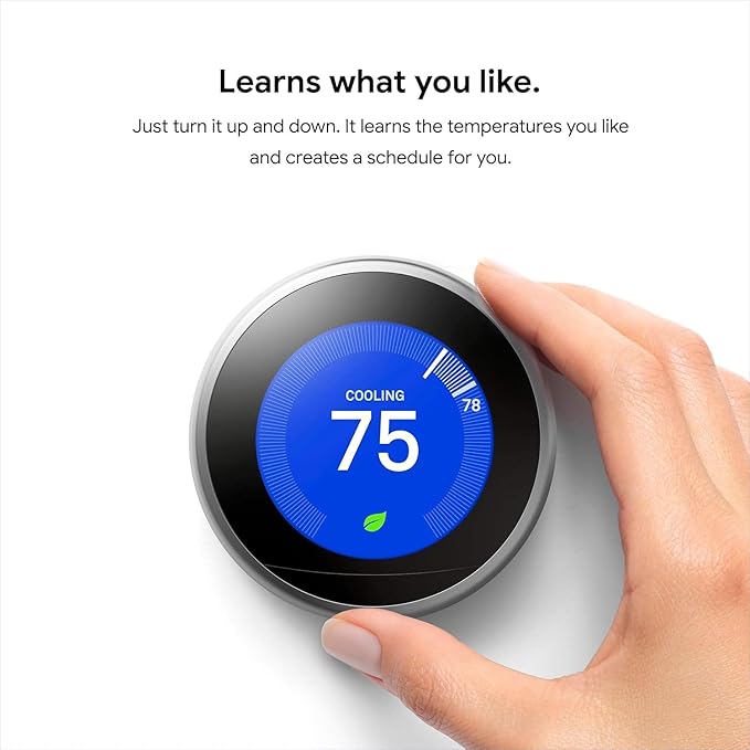 Google Nest Learning Thermostat - 3rd Gen - Programmable Smart Thermostat for Home - Compatible with Alexa (Polished Steel)