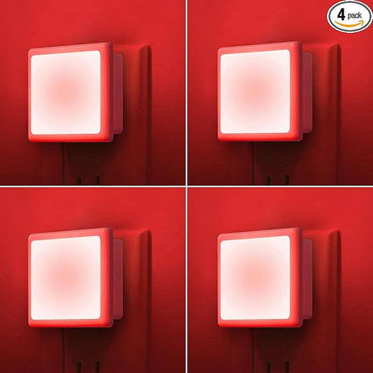 670nm Red Light Night Light for Sleep[4 Pack]- Zero Blue Light, Dimmable & Energy Efficient 0.3W Night Light Plug into Wall with Dusk-to-Dawn Sensor for Nursery, Bedroom, Bathroom