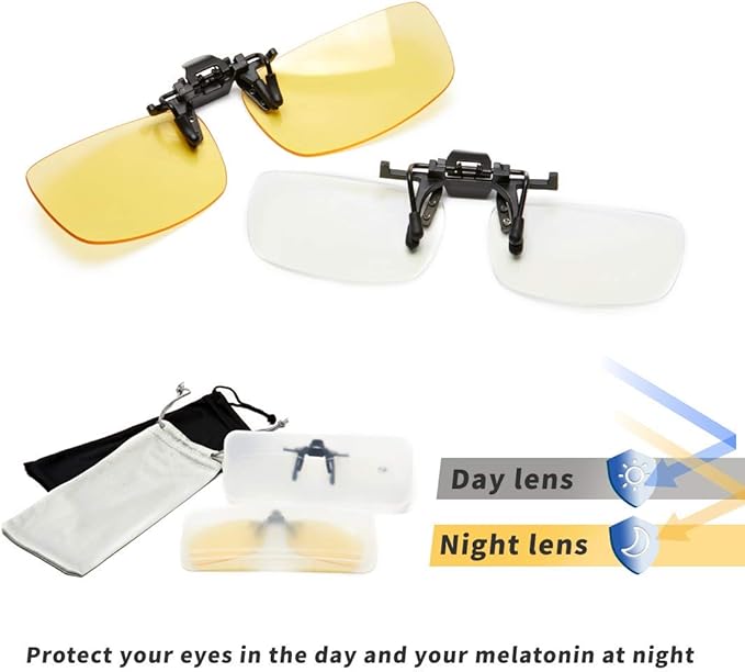 Clip on Blue Light Blocking Glasses for Day & Night Use - Anti Glare, Thin & Lightweight, Compatible with Regular Frames