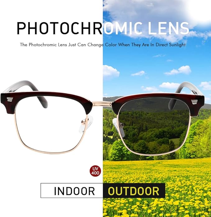 Photochromic Sunglasses Blue Light Blocking Glasses for Men and Women Day Night Multi-use