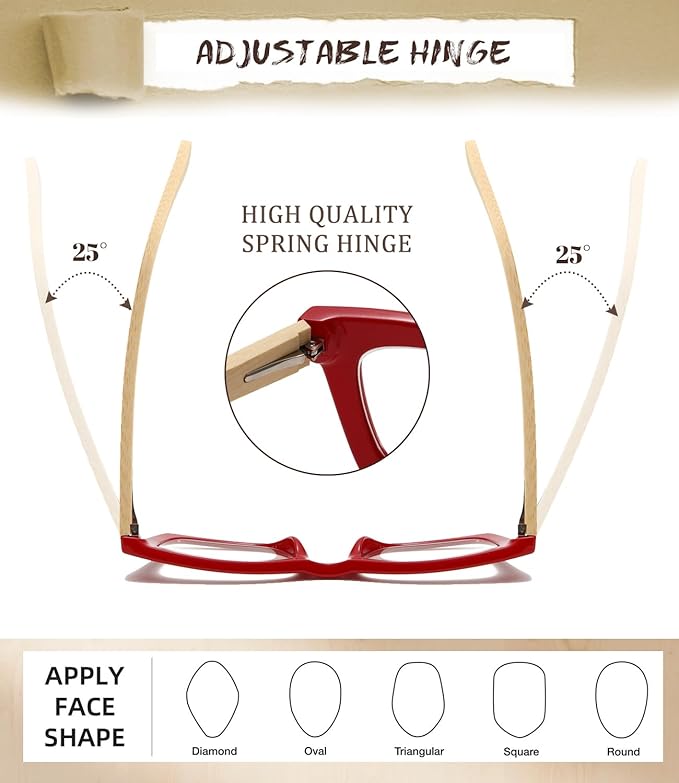 Hubeye Oprah Style Reading Glasses for Women Men Blue Light Blocking Computer Square Readers with Spring Hinge
