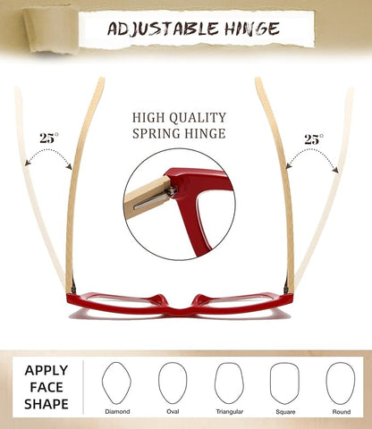 Hubeye Oprah Style Reading Glasses for Women Men Blue Light Blocking Computer Square Readers with Spring Hinge