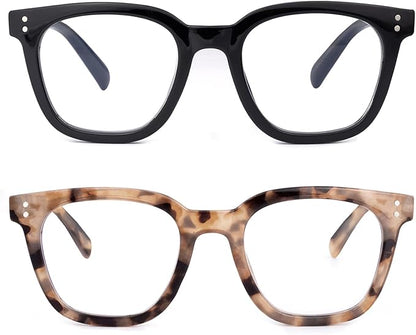 2Pack Reading Glasses for Men Women Blue Light Blocking with Spring Hinge, Blocking Readers Anti UV Ray Filter Eyeglasses(Black/Amber Tortoiseshell,0.0