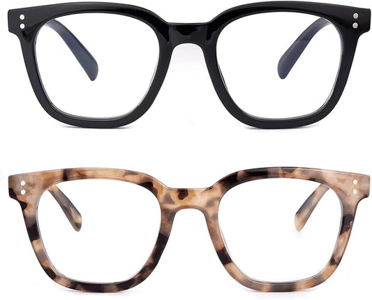 2Pack Reading Glasses for Men Women Blue Light Blocking with Spring Hinge, Blocking Readers Anti UV Ray Filter Eyeglasses(Black/Amber Tortoiseshell,3.0