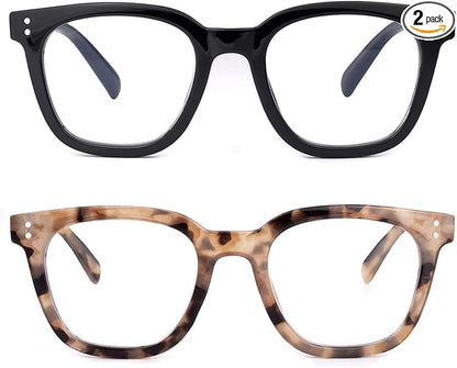 2Pack Reading Glasses for Men Women Blue Light Blocking with Spring Hinge, Blocking Readers Anti UV Ray Filter Eyeglasses(Black/Amber Tortoiseshell,2.0