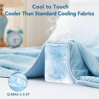 Twin Size Breathable Cooling Comforter, Cooling Blanket to Keep Cool for Night Sweats with Q-Max 0.47 Lightweight & Thin 68" x 90" (Twin/Twin XL, Misty Blue)