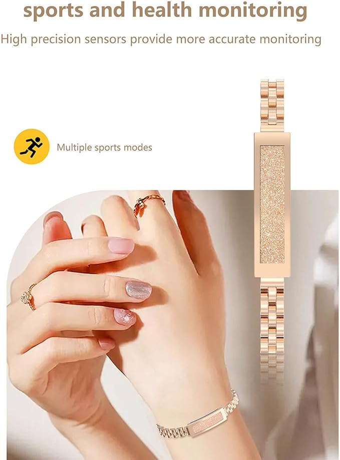 Smart Health Wristband, Zinc Alloy Bluetooth IP68 Health Fitness Tracker Screenless Smart Bracelet Step Counter for Sleep Sports Tracking (Light Gold)
